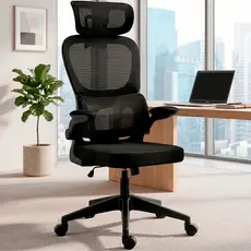 Cadeira de Escritório Ergonômica com Suporte Lombar Adaptável Apoio Cabeça Estofado Mesh Respirável Chairman Nienz