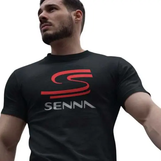 Camiseta senna adulto unissex malha 100% algodão, tradicional com tamanho extra grande