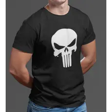 Camiseta Punisher Justiceiro malha algodão fio 30 penteado estampa logo em branco super qualidade modelagem atual e conf