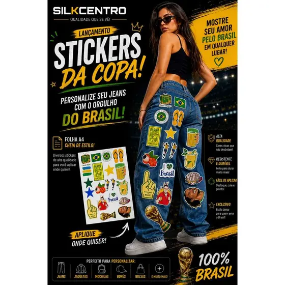 Adesivos Termocolantes Brasil Copa A4 | Stickers para Calça Jeans