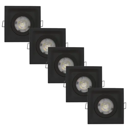 Luminária Spot Recuado  LED Deep 5W 3000K Quadrado Preto Embutir- Kit c/ 5 Unidades.