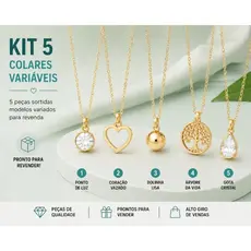Kit colar + pingente feminino folheado variados revenda presente atacado