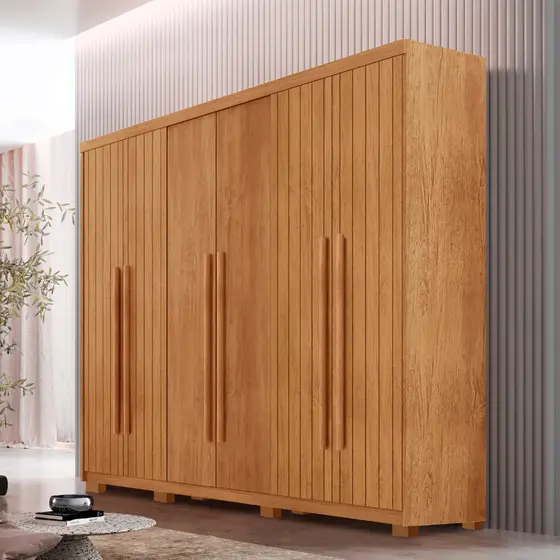 Guarda Roupa Casal Toronto 100 MDF 6 Portas e 2 Gavetas Com Pés Moderna Mobília