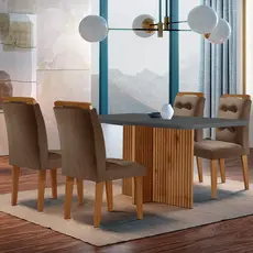 Conjunto Sala de Jantar Mesa Olímpia 120CM MDF Canto Copo com 4 Cadeiras Carol Moderna