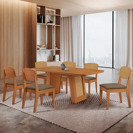 Mesa Carolina 180 Tampo MDF Canto Copo 6 Cadeiras Copper Premium Moderna Mobilia