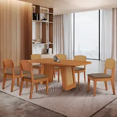 Mesa Carolina 180 Tampo MDF Canto Copo 6 Cadeiras Copper Premium Moderna Mobilia