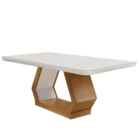 Mesa Sala de Jantar Lara 180cm Em MDF e Vidro Com Canto Copo