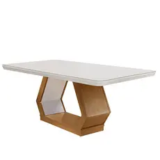 Mesa Sala de Jantar Lara 180cm Em MDF e Vidro Com Canto Copo