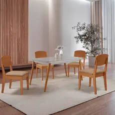 Mesa de Jantar Copper 120cm Tampo Canto Copo MDF Vidro com 4 Cadeiras Copper Moderna Mobília
