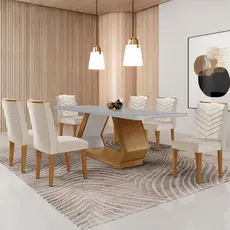Conjunto Mesa para Sala de Jantar Alvorada 180cm MDF com Vidro Canto Copo e 6 Cadeiras Liz