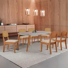 Mesa de Jantar Copper 180cm Tampo Canto Copo MDF Vidro com 6 Cadeiras Copper Premium Moderna Mobília