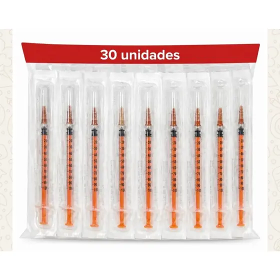 Kit 30 - Seringa Insulina Botox 1ml 100ui AgulhaFixa 8x0,30 1Ml SR  botox insulina100ui 1ml   8x0,30