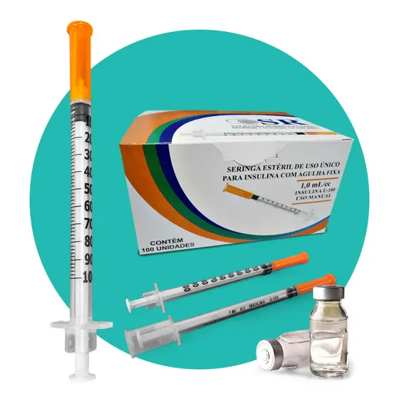 Seringa Descartável Insulina 1ml 100UI 30G 8x0,30mm – Agulha Fixa Caixa 100 Unid 0,1ml