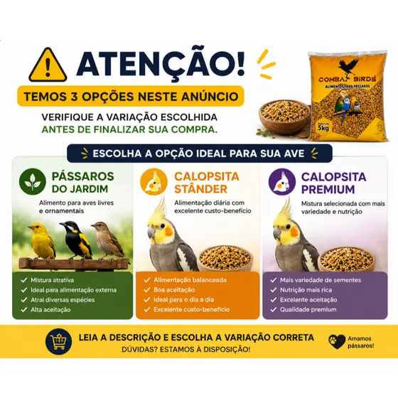 Ração Para Pássaros do Jardim e Calopsitas Alta Aceitação