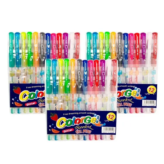 Canetinhas Glitter Gel Estojo c/6 8 12 24 unidades Glitter e Cheiro de Fruta - Colorgel