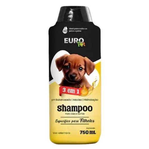 Shampoo EuroPet Filhote 3 em 1 Para Cães e Gatos 750ml