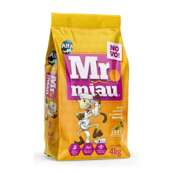 Areia Sanitária Mr Miau Alfapet Para necessidades do Gato - 1 pacote de 4kg