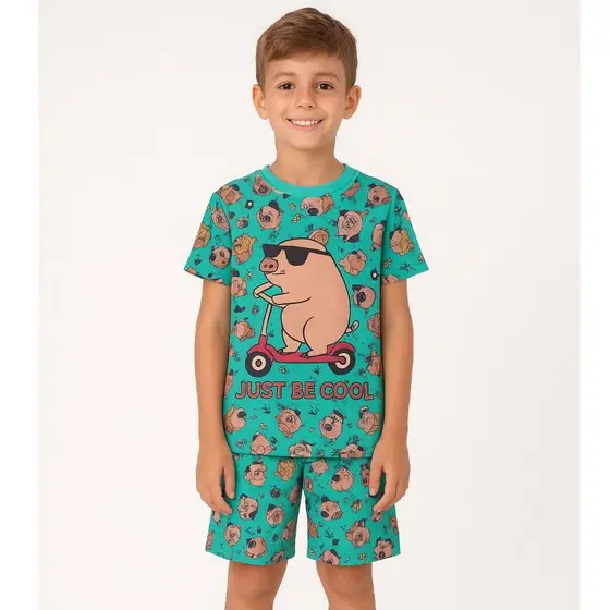 Pijama Infantil Masculino Verão Capivara Patinete