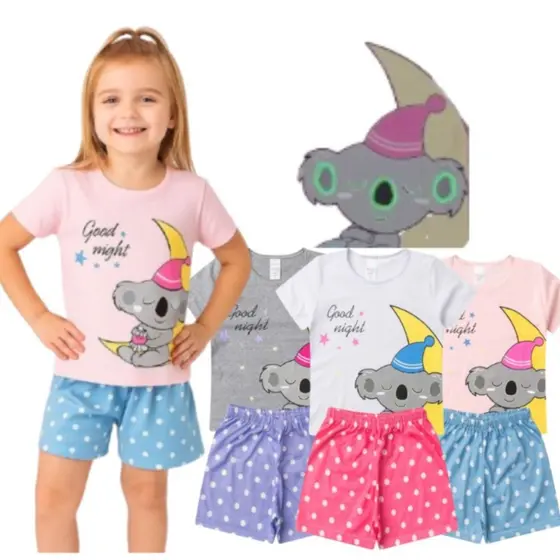 Pijama Infantil Feminino Verão Coala Nuvem