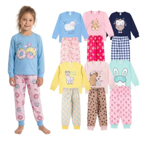 Kit Sortido 3 Pijamas Menina Inverno Tam 1 ao 14 Confortáveis