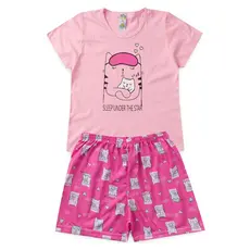 Pijama Infantil Feminino Verão Sleep Cat - Hey Kids - Rosa