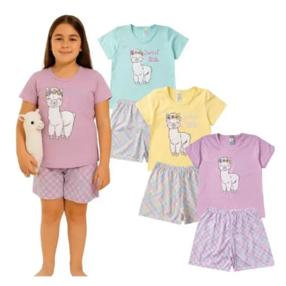 Pijama Infantil Feminino Verão Sweet Little  - Hey Kids - Azul Claro