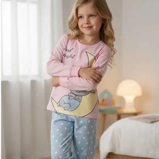 Pijama Infantil Feminino Inverno Good Night - Hey Kids Rosa Claro