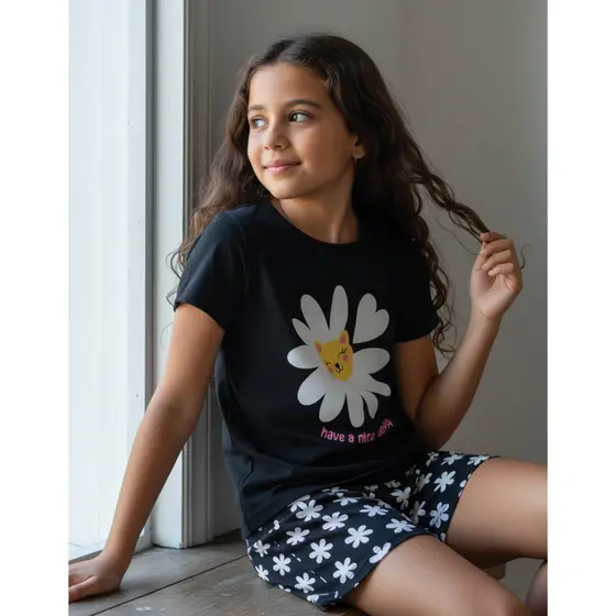 Pijama Infantil Feminino Verão Have a Nice Daisy  - Hey Kids - Preto