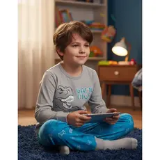 Pijama Infantil Masculino Inverno Game Night - Hey Kids Mescla BRILHA NO ESCURO