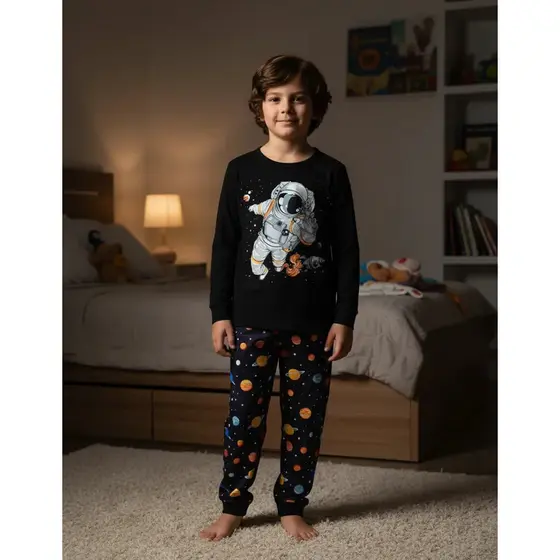 Pijama Infantil Masculino Inverno Astronauta - Hey Kids Preto