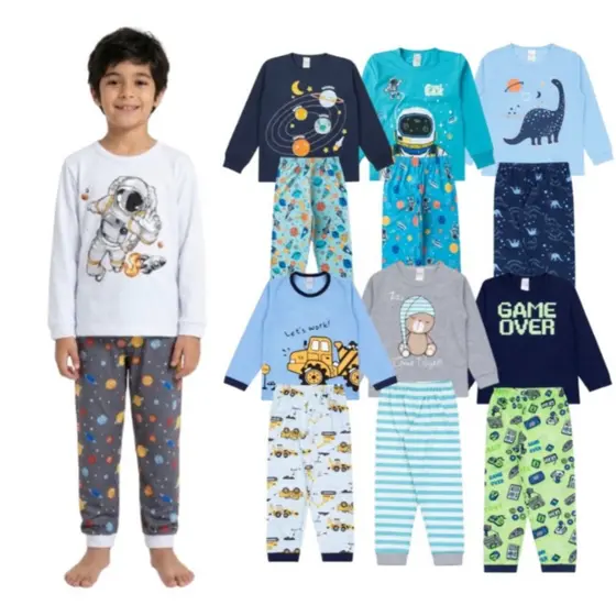 Kit Sortido 2 Pijamas Menino Inverno Tam 1 ao 14 Confortáveis