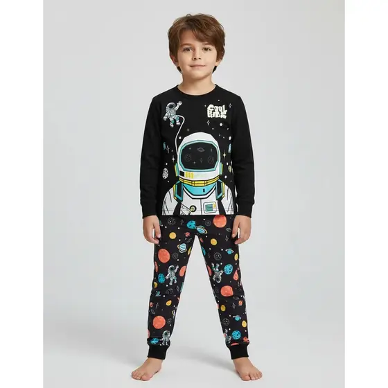 PIJAMA INFANTIL MASCULINO ASTRONAUTA COM PUNHO