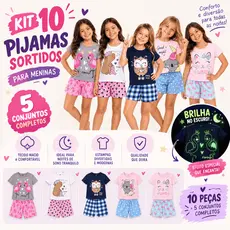 Kit Pijama Conjunto Infantil Feminino Sortido Brilha No Escuro Juvenil 4 a 10 Peças Verão Tam 1 a 14