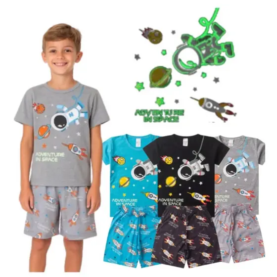 Pijama BRILHA NO ESCURO Infantil Menino Verão Adventure Space - Hey Kids