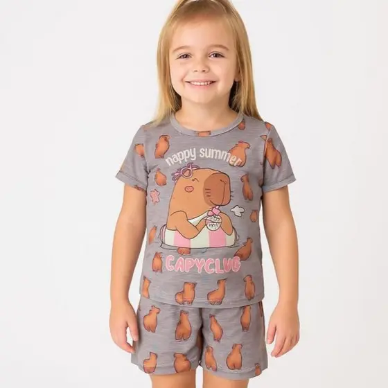 Pijama Infantil Feminino Verão Capivara Capyclub