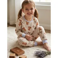 PIJAMA INFANTIL FEMININO COM PUNHO URSO LAÇO