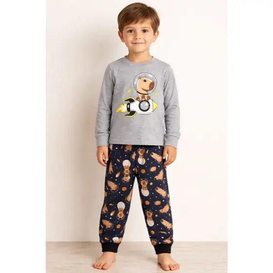 PIJAMA INFANTIL MASCULINO CAPIVARA ASTRONAUTA COM PUNHO