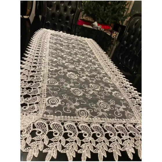 Caminho de Mesa Bordado Trilho Renda Guipir 0.40x83cm Centro de Mesa