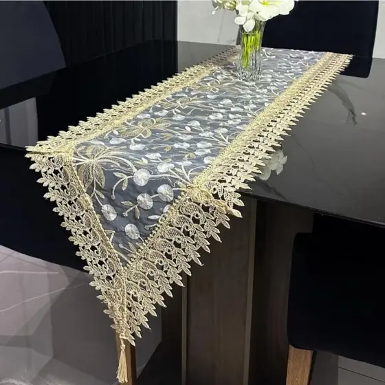 Caminho de Mesa Renda Guipir Bordado Floral Luxo Trilho de Mesa 40x85 a 40x220 cm