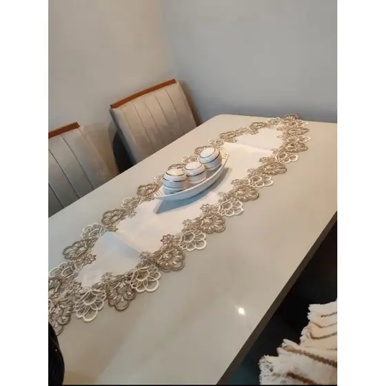 Caminho de Mesa 1.20m Renda Guipir Branco Floral Centro de Mesa Jogo Elegante Decorativo