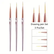 Kit de 3 Pinceis Fino para Decoração Unha Nail Art Rose Perolado Helen Color