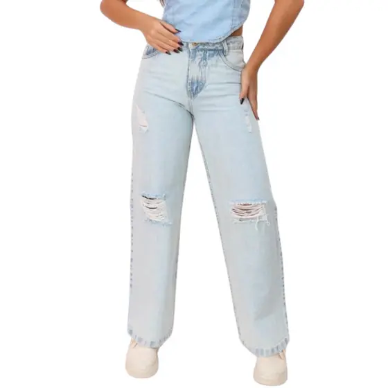 Calça feminina wide leg infantil juvenil pantalona jeans
