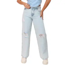 Calça feminina wide leg infantil juvenil pantalona jeans
