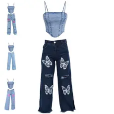 Conjunto Jeans Infantil Cropped e Calça Tendência Blogueirinha