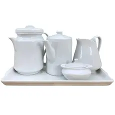 Jogo Café e Chá, Bandeja + Açucareiro barquinha 100ml + Bule bico longo 800ml + Leiteira 740ml + Bule cafeteira 1,1L - P