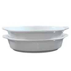 Kit 2 Travessas Refratárias Redondas com alças - Porcelana branca -  (AxL) 4CM x 17,5CM (2)