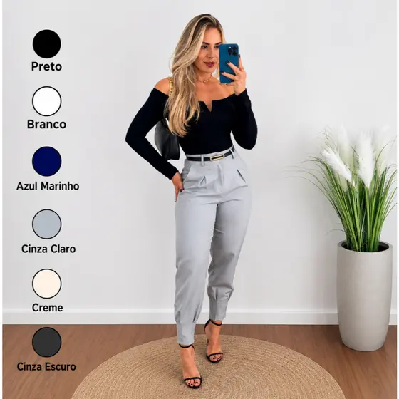 Calça Alfaiataria Feminina Cintura Alta Com Pença Casual e Social do P até G1