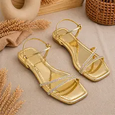 Sandalia Rasteira Feminina Strass Casual Elegante Confortável Rasteirinha Delicada Passeio Dia a Dia