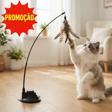 Brinquedo Interativo Varinha Pena Com Ventosa Que Fixa No Chão Para Gatos Adultos e Filhotes