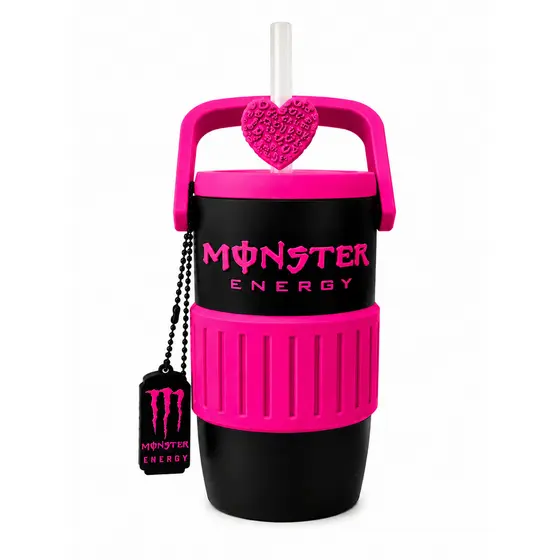 Porta Lata Cooler moderno Térmico 473ml Estilo Monster Energy + Canudo + Coração + Abridor